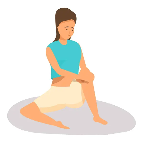 stock vector Young woman is sitting and holding her knee in pain