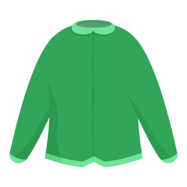 Soğuk hava için fermuarlı ve yakalı yeşil sıcak ceket, basit çizgi film simgesi