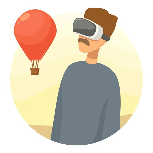 stock vector Man wearing virtual reality headset experiencing hot air balloon ride