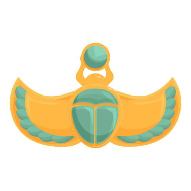 Ancient egyptian golden scarab amulet holding a sun disk with its front legs and spreading its decorated wings clipart