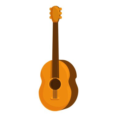 Telli ve ses delikli, ayakta duran akustik bir gitarın tasviri