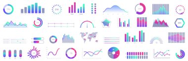 Minimum grafik ui simgeleri ayarlandı. Renkli grafikler ve grafikler, iş dünyasının olumlu veri analizini temsil ediyor