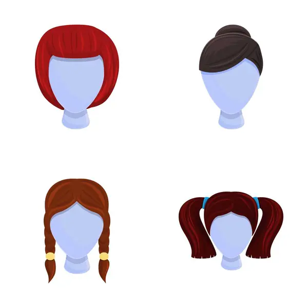 stock vector Various wig icons set cartoon vector. Various type of female hair style. Hair salon, beauty concept