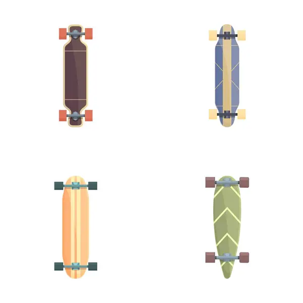 stock vector Collection of four different skateboard designs depicted from a topdown view, isolated on white