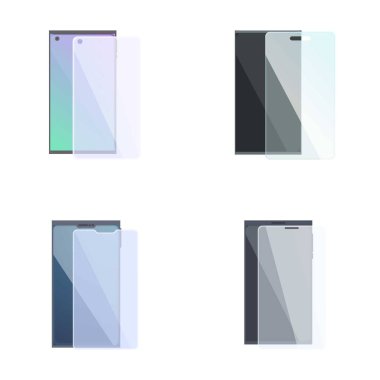 Vector illustration of various smartphone screen protectors on white background clipart