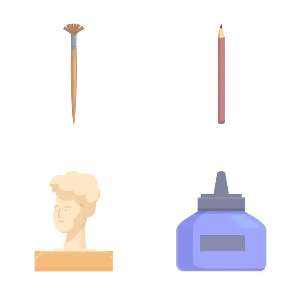 Stock vector Vector icons of a paintbrush, pencil, classical bust, and ink bottle