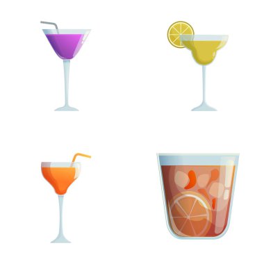 Colorful collection of four cocktail glass vectors, ideal for bar and party themes clipart