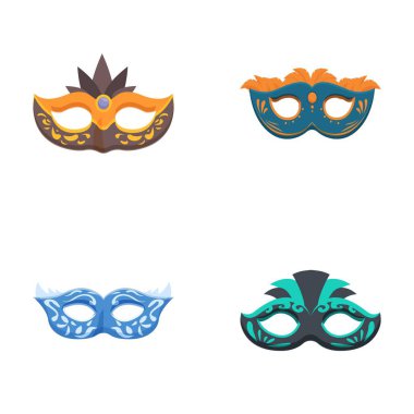 Collection of four colorful masquerade masks isolated on a white background clipart