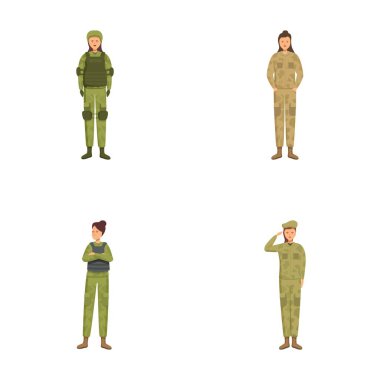 Illustration of military figures in various uniforms, depicting different ranks and roles clipart