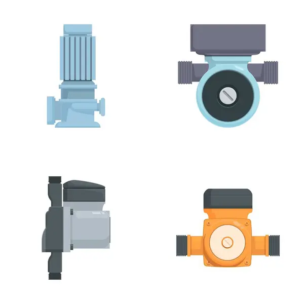 stock vector Collection of four different industrial pipe fittings icons in a flat design style, isolated on a white background