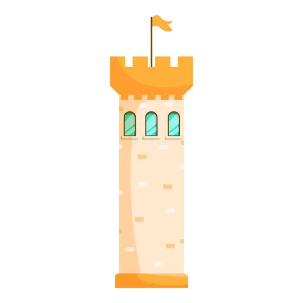 stock vector Cartoon illustration of a medieval stone tower with a flag waving in the wind