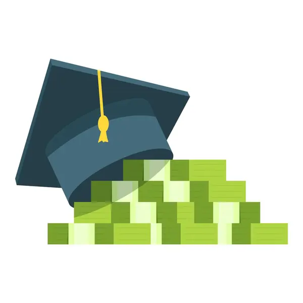 stock vector Graduation cap overflowing with cash representing the financial investment required for a good education