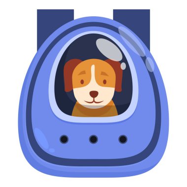 Uzay giysisi giyen ve uzay gemisinin camında oturan bir köpek astronotun çizgi film çizimi.