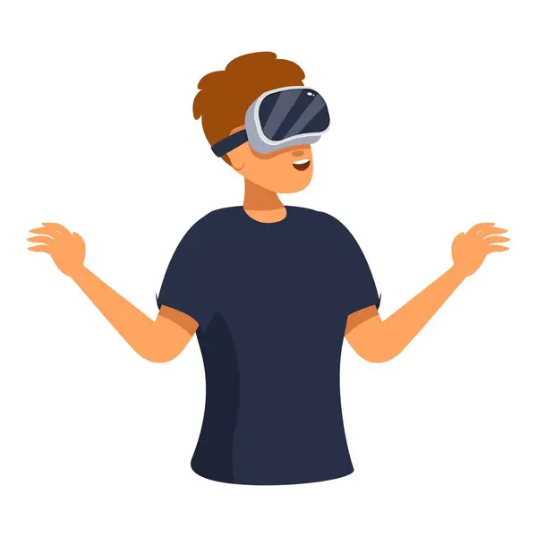 Stock vector Young man is experiencing a virtual reality world using a vr headset