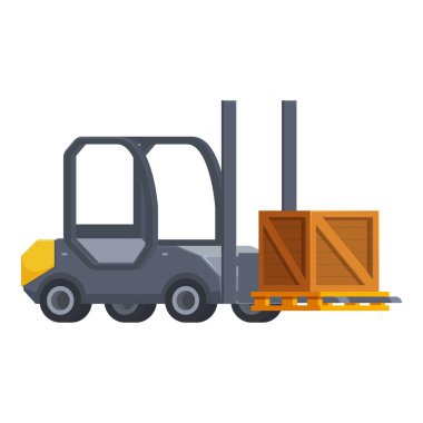 Forklift kamyonu beyaz arka planda tahta kutuyu kaldırıyor.