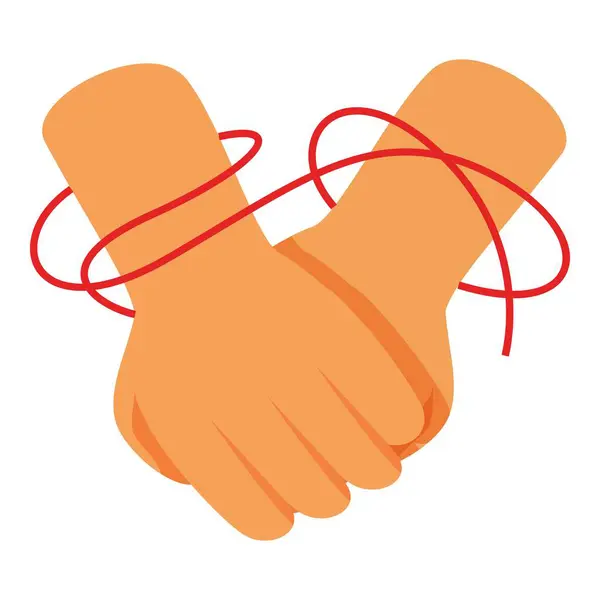 stock vector Two hands holding each other, tied with a red thread, symbolizing an unbreakable bond