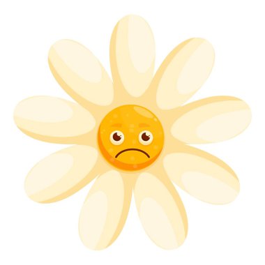 Sad flower character is feeling blue with frowning face expression clipart