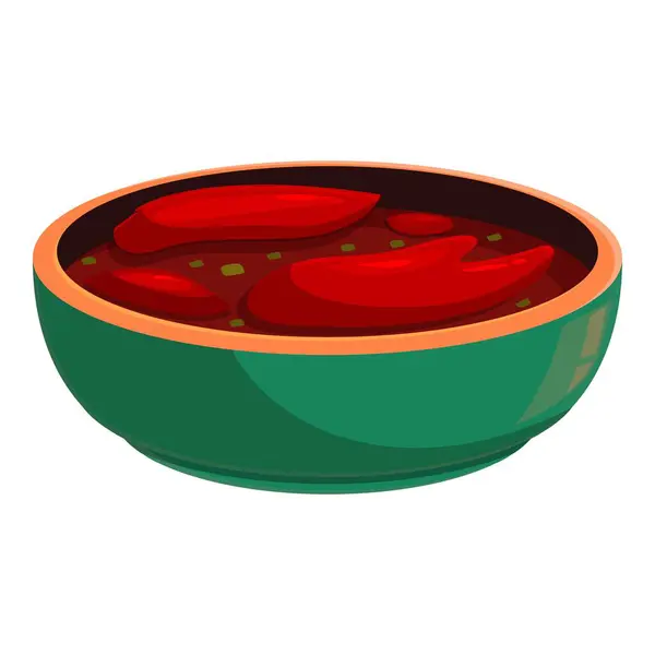 stock vector Green bowl containing spicy red chili sauce with herbs floating on top