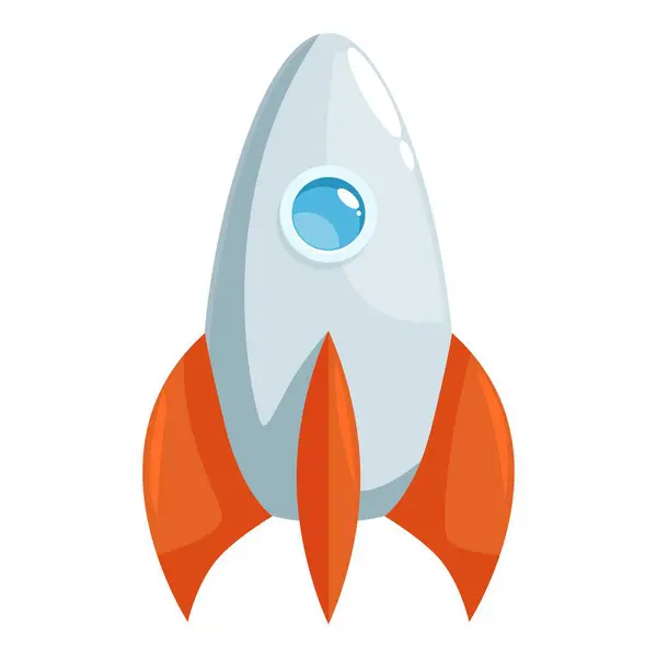 stock vector Cartoon rocket ship flying through space with bright orange flames shooting out the bottom