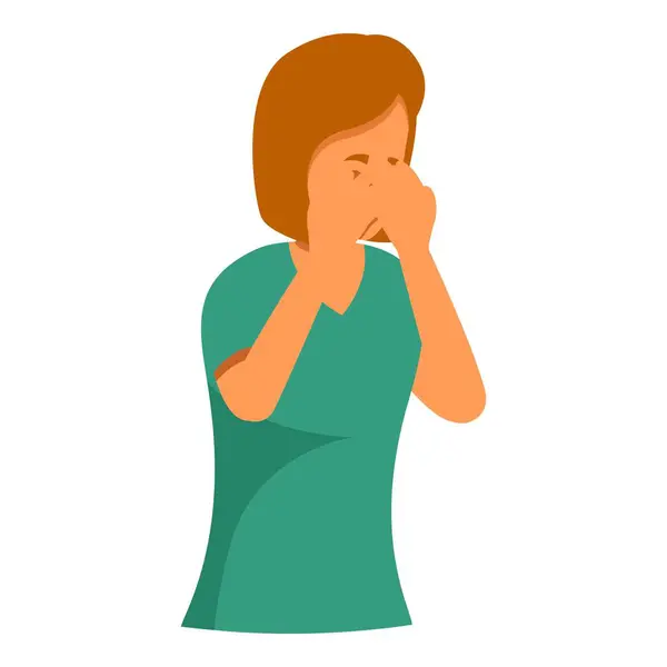 stock vector Young woman is depicted experiencing sadness and distress, covering her face with her hands while crying