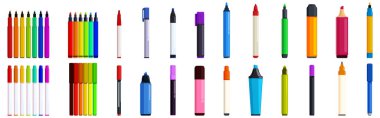 Felt tip pen icons set. Large collection of colorful pen markers perfect for any design project clipart