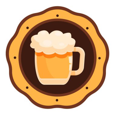 Round vintage looking coaster is showing a beer glass filled with beer and covered with foam clipart