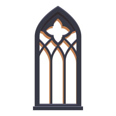 Tall gothic window with a stone arch featuring a clover pattern is standing tall clipart