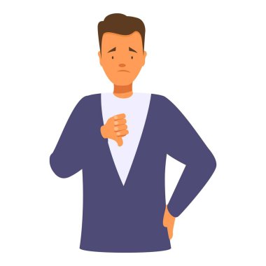 Sad manager showing thumbs down gesture, expressing disapproval and negative emotions with his body language clipart