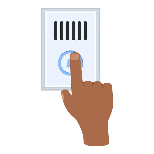 stock vector Dark skinned hand with its index finger extended, pressing the button of a doorbell