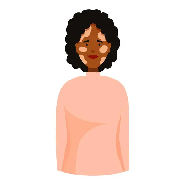 stock vector Young black woman with vitiligo smiling and posing for a portrait, celebrating diversity and self acceptance