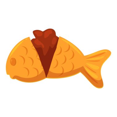 This cartoon illustration features a golden brown bungeoppang with its mouth open, showing a sweet red bean paste filling clipart