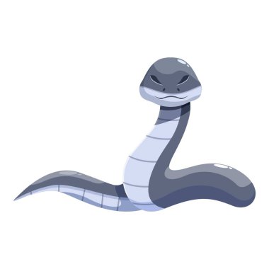 Cartoon gray snake posing menacingly with tongue out, isolated on white background clipart