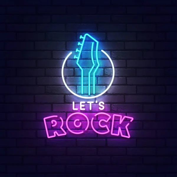 Klippneonskylt Ljus Skylt Ljusfana Rock Festival Rockstjärna Rock Roll Party — Stock vektor