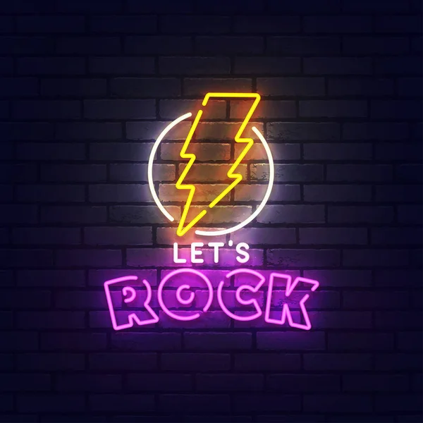 Klippneonskylt Ljus Skylt Ljusfana Rock Festival Rockstjärna Rock Roll Party — Stock vektor