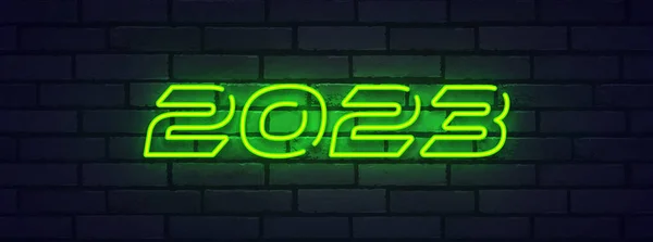 Szczęśliwego Nowego Roku 2023 Neonowe Znaki Logo Godło Sztandar Etykieta — Wektor stockowy