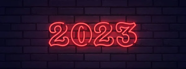 2023 Boldog Évet Neon Logó Szöveges Tervezés 2023 Neonszám Tervezési — Stock Vector