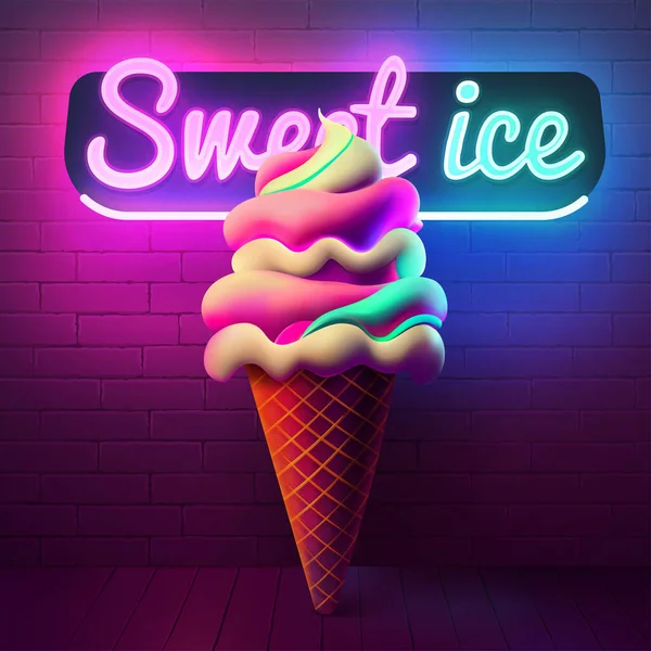Dondurma Ikonu Parlak Tabela Hafif Pankart Dondurma Logo Neon Amblem — Stok Vektör