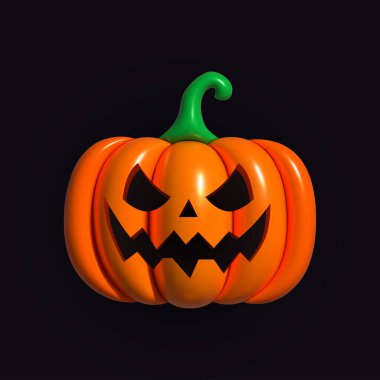 Balkabağı şişirilebilir. Cadılar Bayramı için tasarladığın tasarım için gülümseyen turuncu balkabağı. Fener Valesi. Gerçekçi şişirilmiş 3 boyutlu plastik efektli balkabağı ikonu. Vektör illüstrasyonu