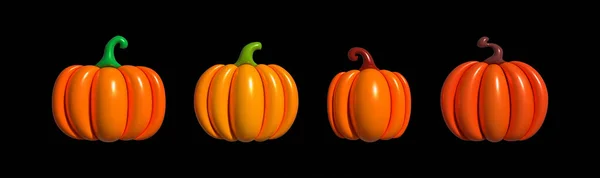 Gresskar Oppblåsbare Ikoner Satt Tegnsett Halloween Thanksgiving Piktogram Samling Gård – stockvektor