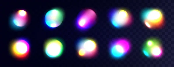 네온은 기하학적인 다채로운 빛나는 원형을 흐렸습니다 블러리 어두운 배경에 추상적인 — 스톡 벡터