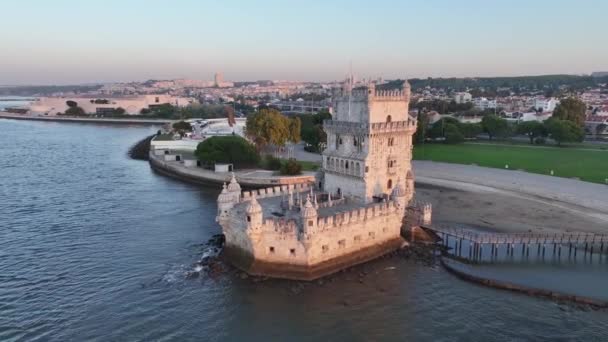 Снимок Белемской Башни Лисбоне Португалия — стоковое видео
