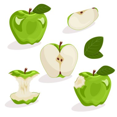 Taze Yeşil Elma Koleksiyon Vektörü İllüstrasyonu.