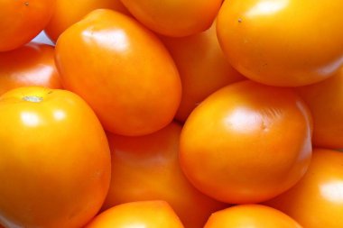 Yakın çekim ile sabitlenmiş sarı domatesler. Yukarıdan görüntüle.