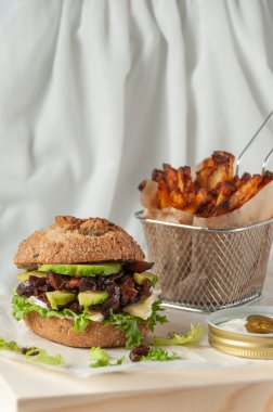 Vegan food: burger with soy bites