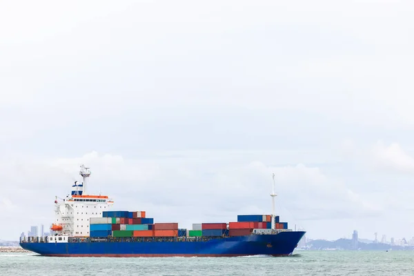 Container ship transporting cargo logistic to import export goods internationally around the world, including Asia Pacific and Europe, business and industry service of goods logistic transportation by container ship in sea concept,