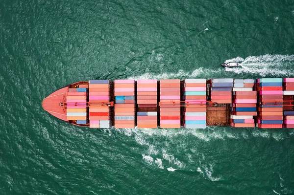 Luftaufnahme Von Containerschiffen Logistik Warentransport Importexport International Containerfrachtschiff Meer Globaler — Stockfoto