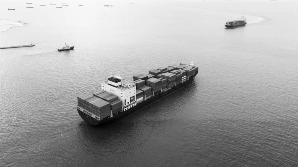 Aerial View Black White Photography Cargo Ship Marine Import Export — Stockfoto
