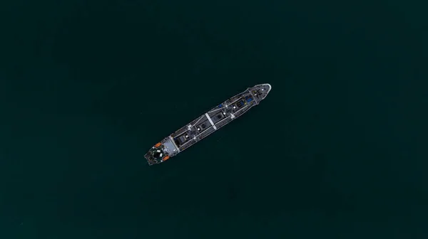 Olietankschip Liquid Petroleum Gas Lpg Zeilen Groene Zee Bovenaanzicht Van — Stockfoto