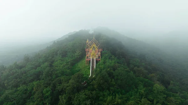 Aerial View Morning Mist Wat Phra Doi Phra Chan Daibutsu — Stock Photo, Image