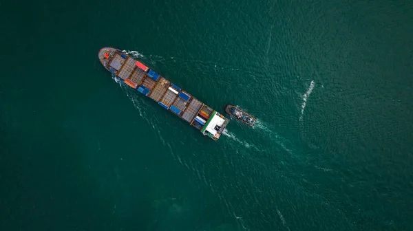 Аерофотозйомка Вантажного Корабля Морського Імпорту Експорту Міжнародна Глобальна Концепція Бізнесу — стокове фото